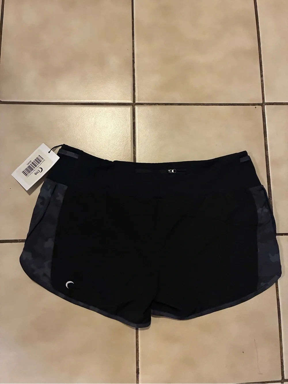 ZYIA Black Athletic Shorts with Dark Gray Camo Panels